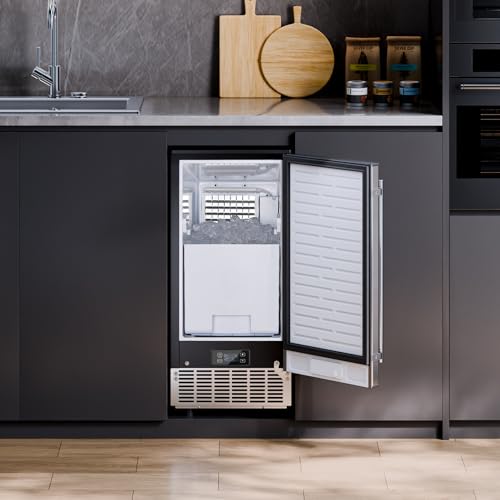 VEVOR Under Counter Ice Maker Machine, Crescent Ice, 25 Lbs/Day Stainless Steel Built in Ice Maker with Reversible Door