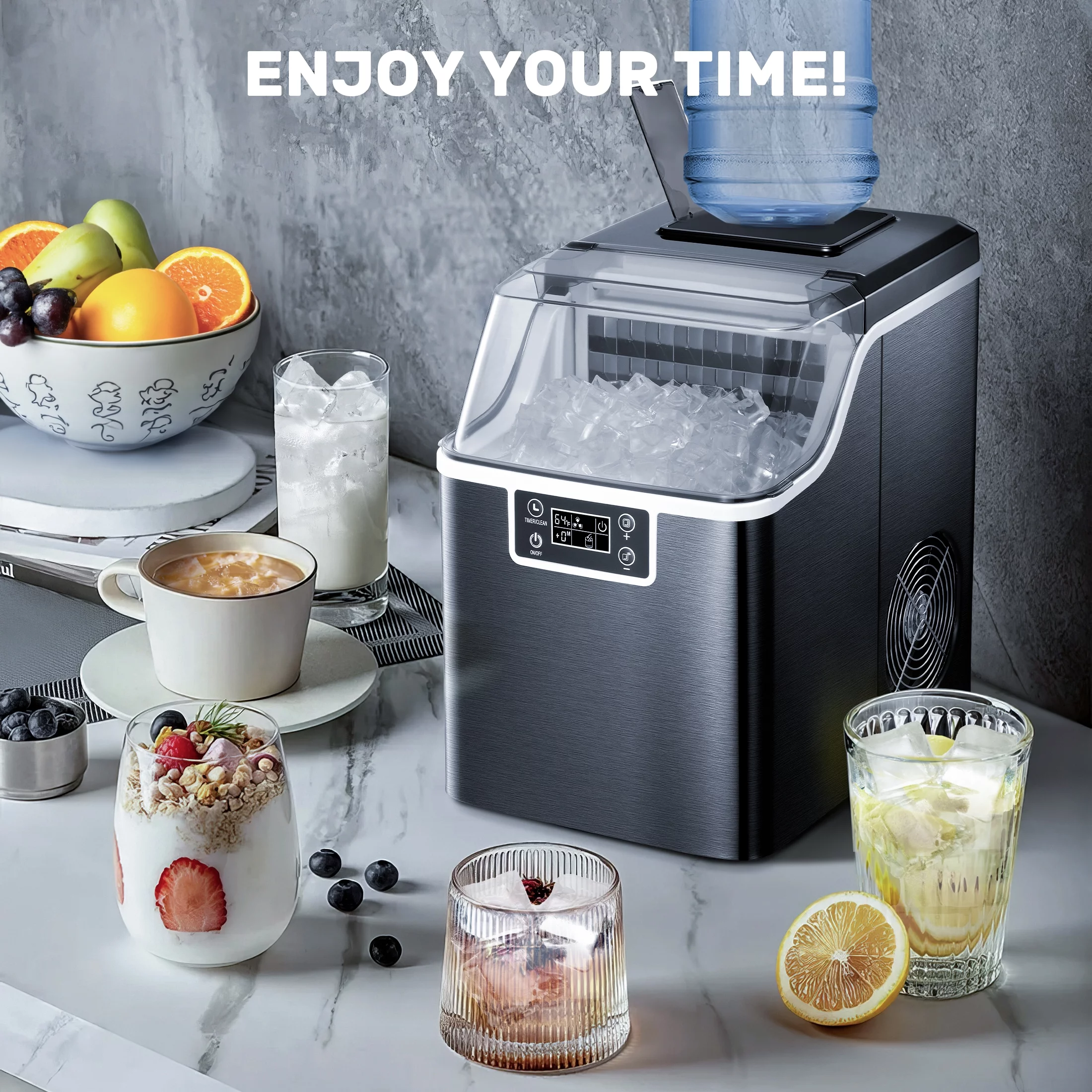 KISSAIR Countertop Ice Maker, 44Lbs/24H Self-Cleaning Ice Makers, 24 Pcs Ice Cube in 12 Mins with Ice Scoop & Basket, for Home/Kitchen/Office-Black