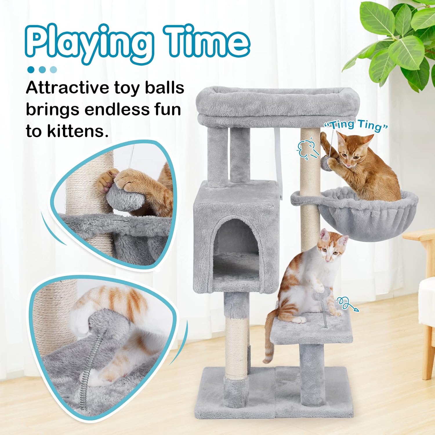 Dooradar Cat Tree for Indoor Cats, 38 Cat Tower with Adjustable Base, Small Multi-Level Cat Furniture with Condo, Scratching Posts and Perch