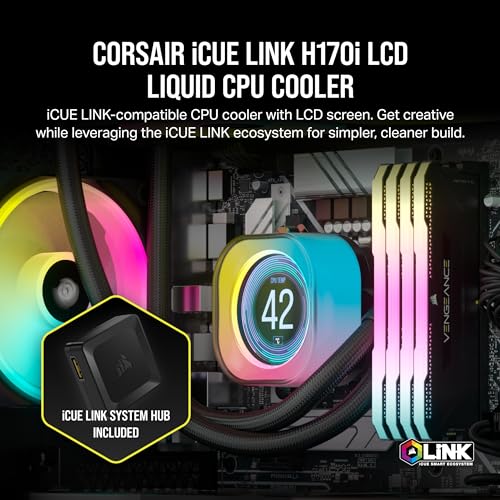 CORSAIR iCUE Link H150i LCD Liquid CPU Cooler - 360mm AIO - QX120 RGB Fans - 2.1” IPS LCD Screen - Fits Intel LGA 1700, AMD AM5