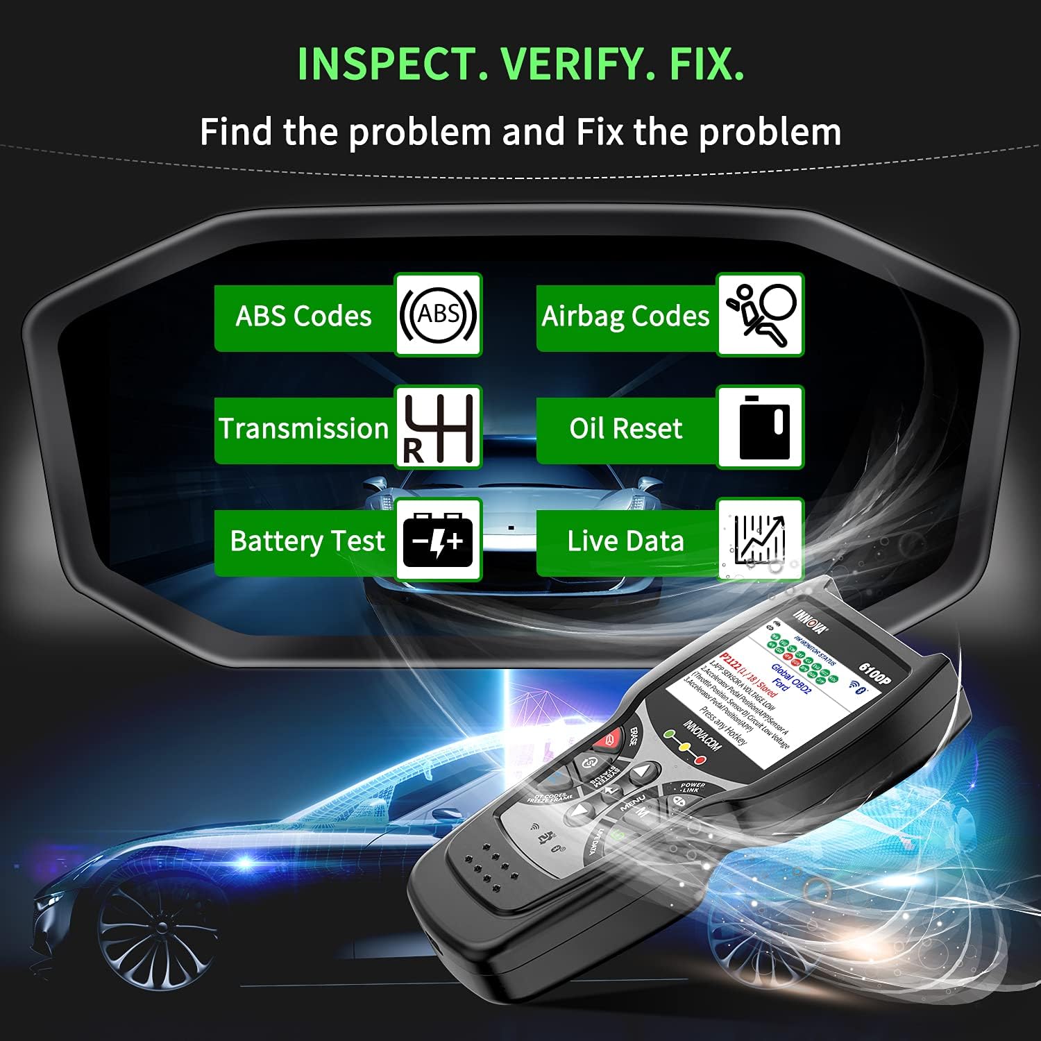 INNOVA 6100P OBD2 Scanner ABS SRS Transmission