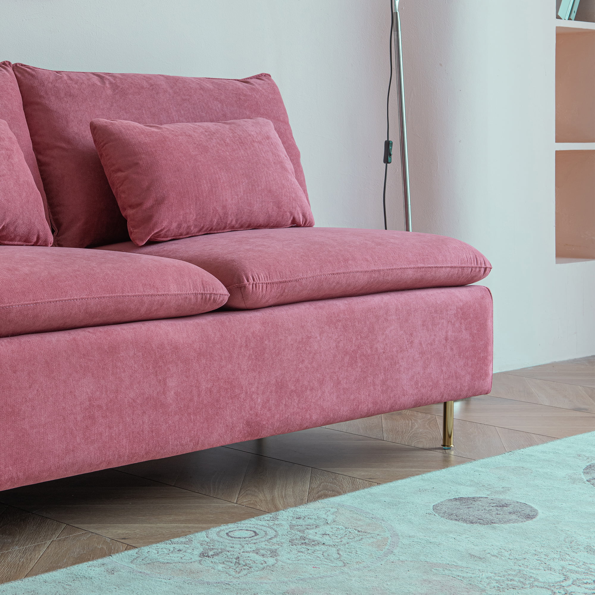 Modern Armless Loveseat Couch，Armless Settee Bench,Pink Cotton Linen-59.8''
