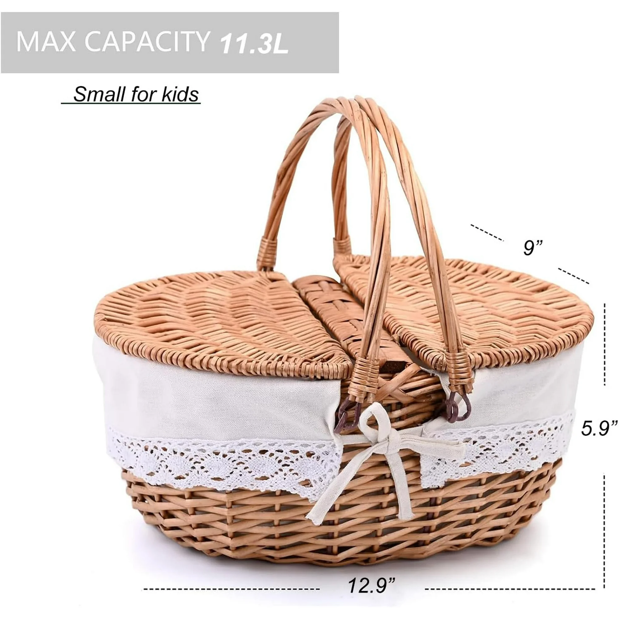 Wicker Picnic Basket with Removable Liner Empty Picnic Baskets with Lid, Picnic Hamper with Foldable Handles for Picnic 2, Natural Color, Large