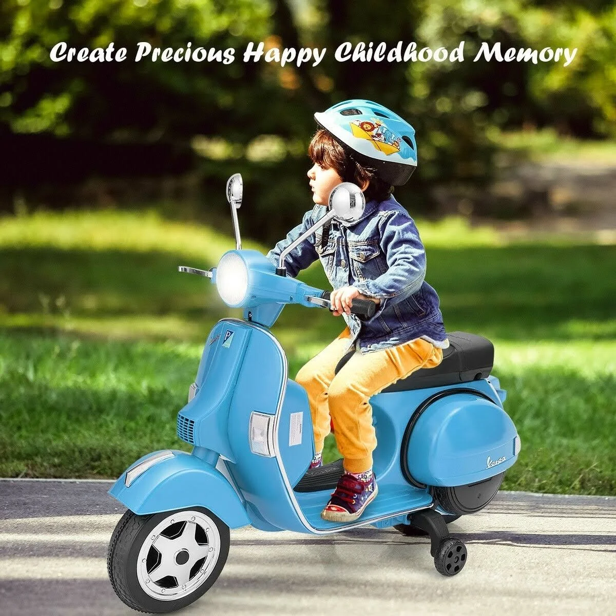 6V Kids Ride on Vespa Scooter Motorcycle with Headlight Blue