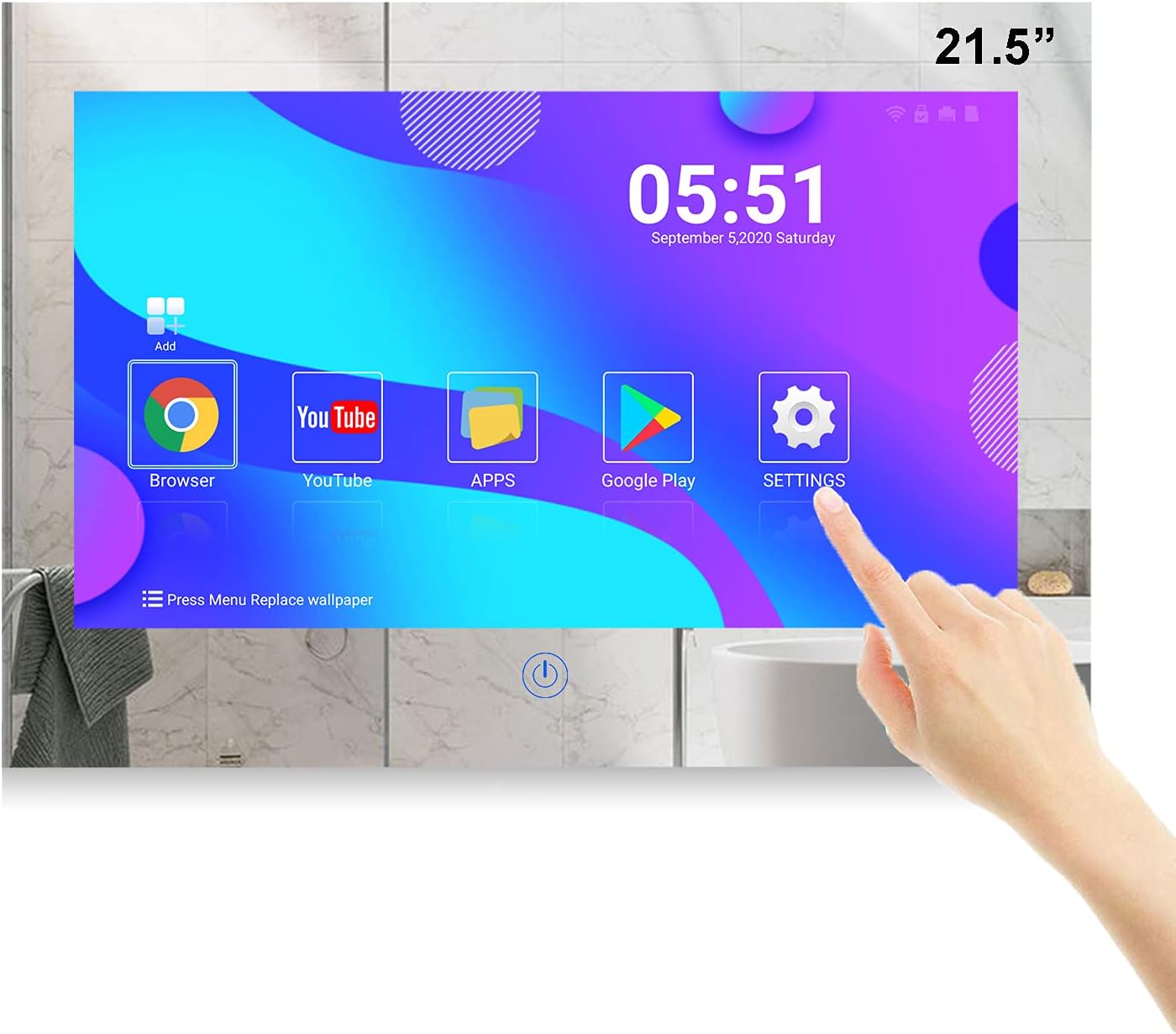 Haocrown 21.5 inch Bathroom TV Touchscreen IP66 Waterproof Smart Mirror TV for Bathroom with Android 11.0 System & 500 High-Brightness Built-in