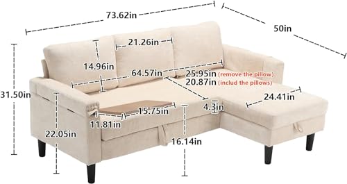 Sleeper Sectional Sofa with Storage Chaise, Side Table, L Shape Chenille Pull Out Sofa Bed, 3 Seater Convertible Couch for Living Room, Apartment
