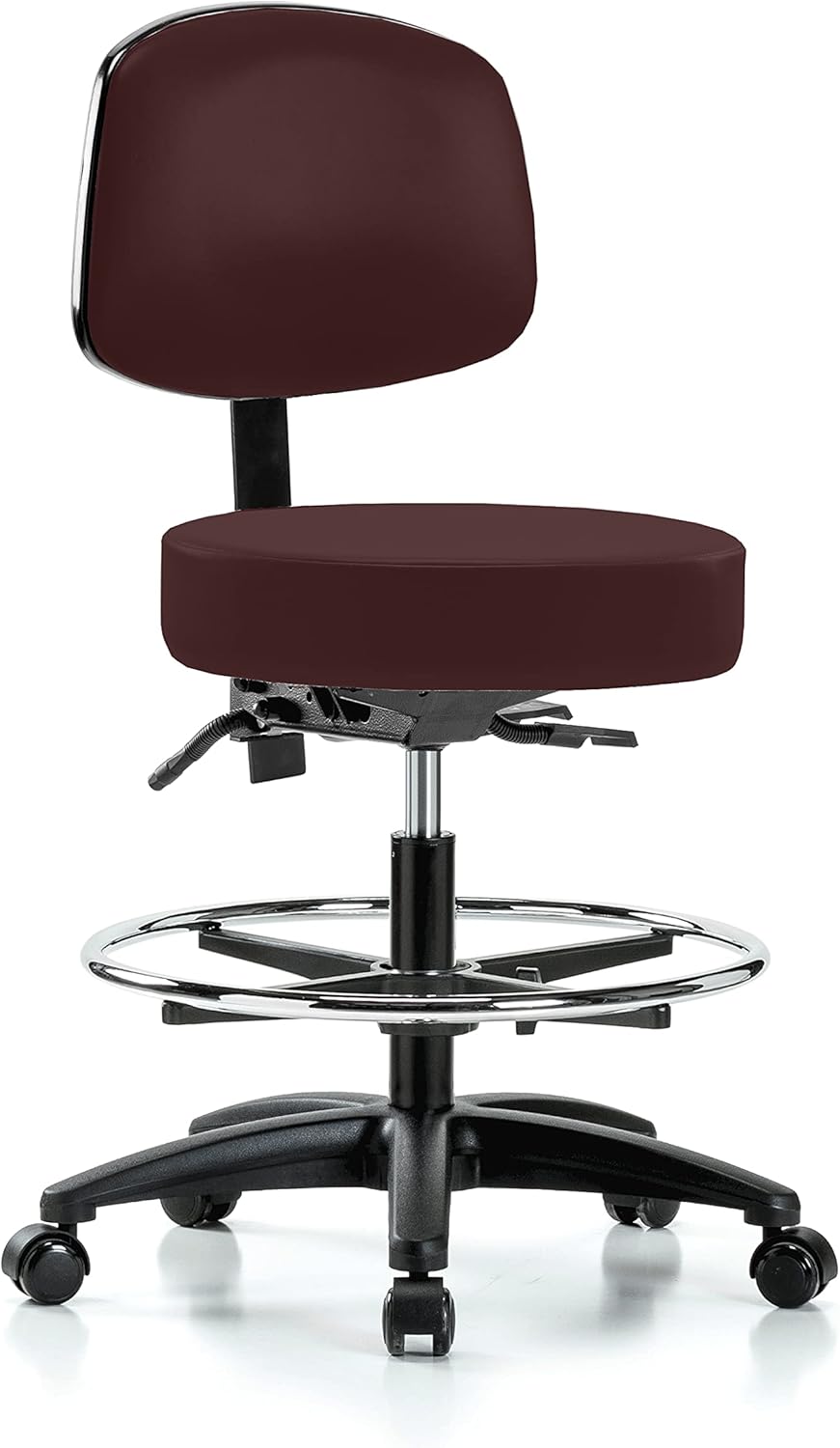 Perch Walter Rolling Height Adjustable Doctor's Stool with Back for Carpet or Linoleum | Workbench Height | 300-Pound Weight Capacity | 12 Year