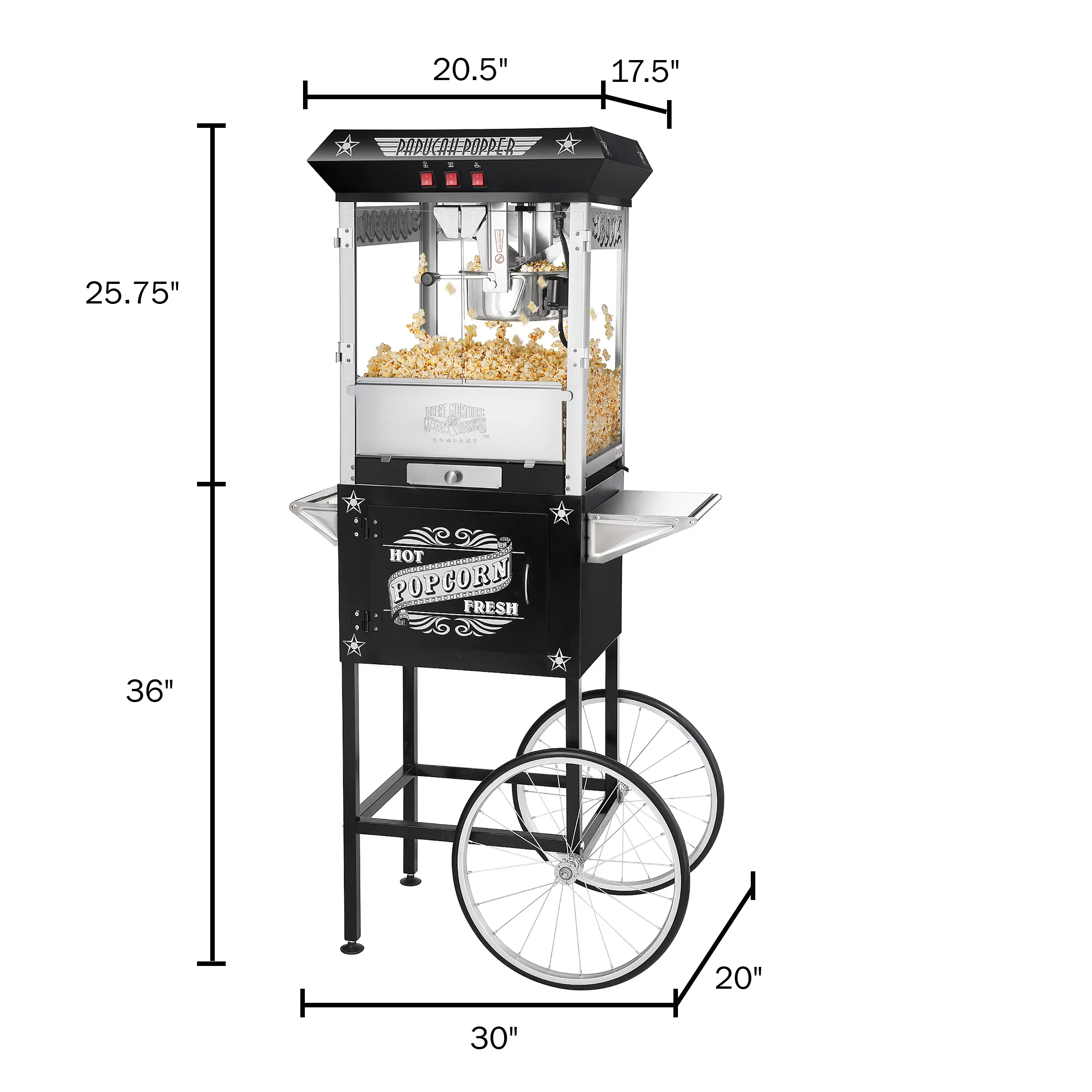 Great Northern Popcorn Black Antique Style 8oz Popcorn Popper Machine with Cart, 8 Ounce