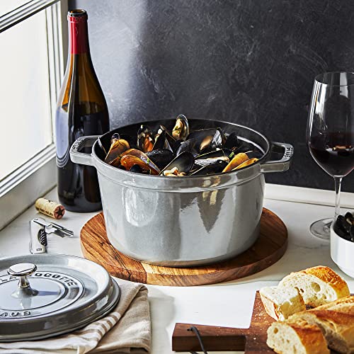 STAUB Cast Iron Dutch Oven 5.5-qt Round Cocotte, Made in France, Serves 5-6, Black Matte