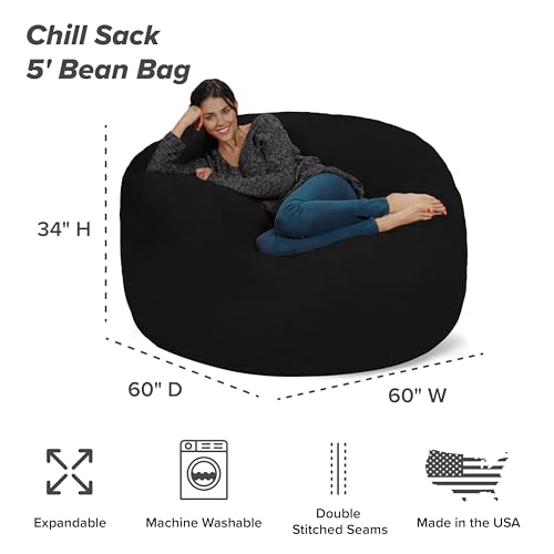 Chill Sack Bean Bag Chair - 5' Giant Memory Foam Lounge Chair with Soft Microfiber Cover – Cozy Furniture for Living Room, Dorm