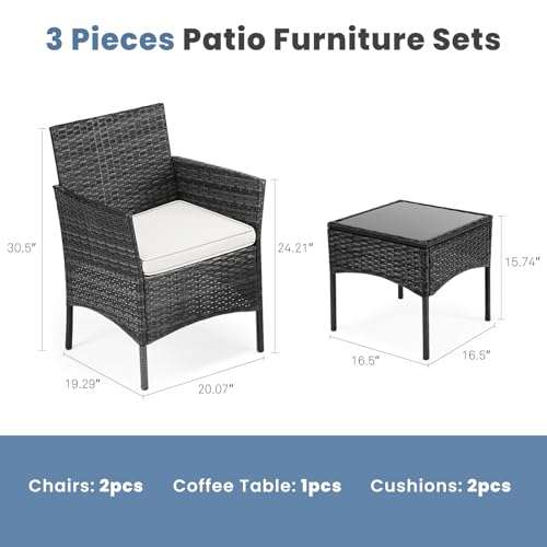 DUMOS Patio Furniture Set 4 Pieces, Outdoor Wicker Furniture with Coffee Table, Modern Rattan Patio Chairs Conversation Sets with Sofa for Garden
