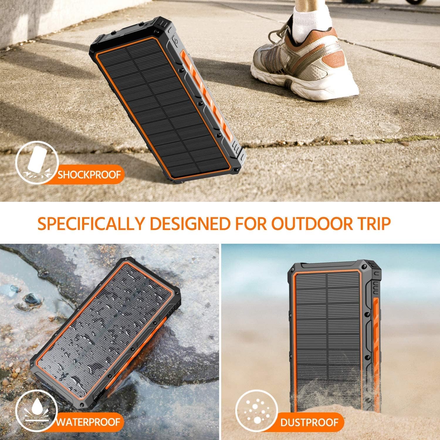 Solar Power Bank 38800mAh, Solar Charger,Portable Charger, Outputs 5V/3A High-Speed & 2 Inputs Huge Capacity Phone Charger for Smartphones