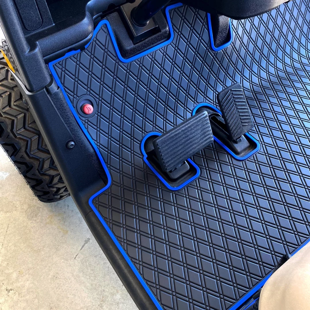 Xtreme Mats EZGO RXV Golf Cart Mat, Full Coverage Golf Cart Floor Liner Mat - Only Fits EZGO RXV (2008-2022) & 2Five (2009+) - Black with Blue Trim