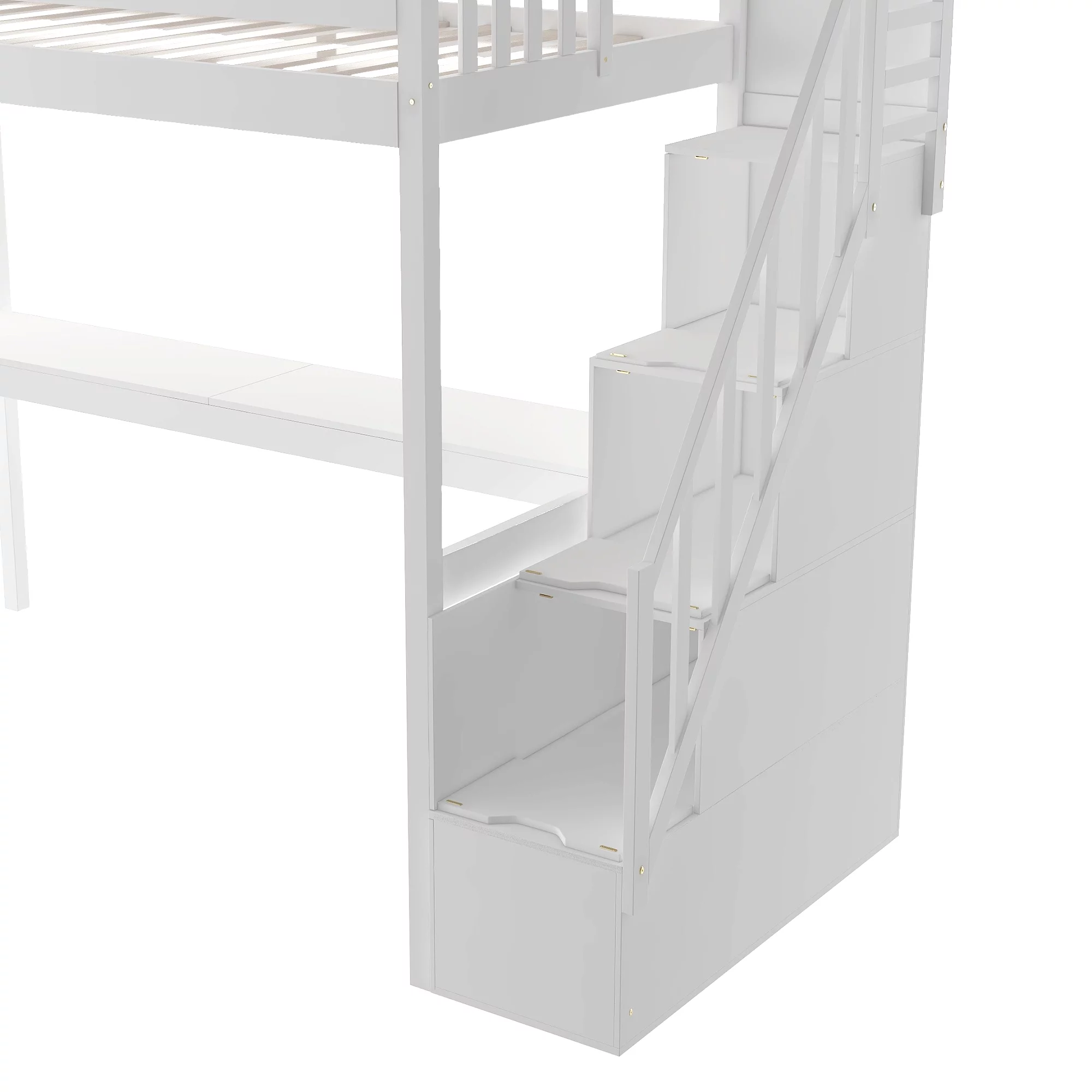 EUROCO Twin Size Loft Bed with Storage Staircase and Built-in Desk, White
