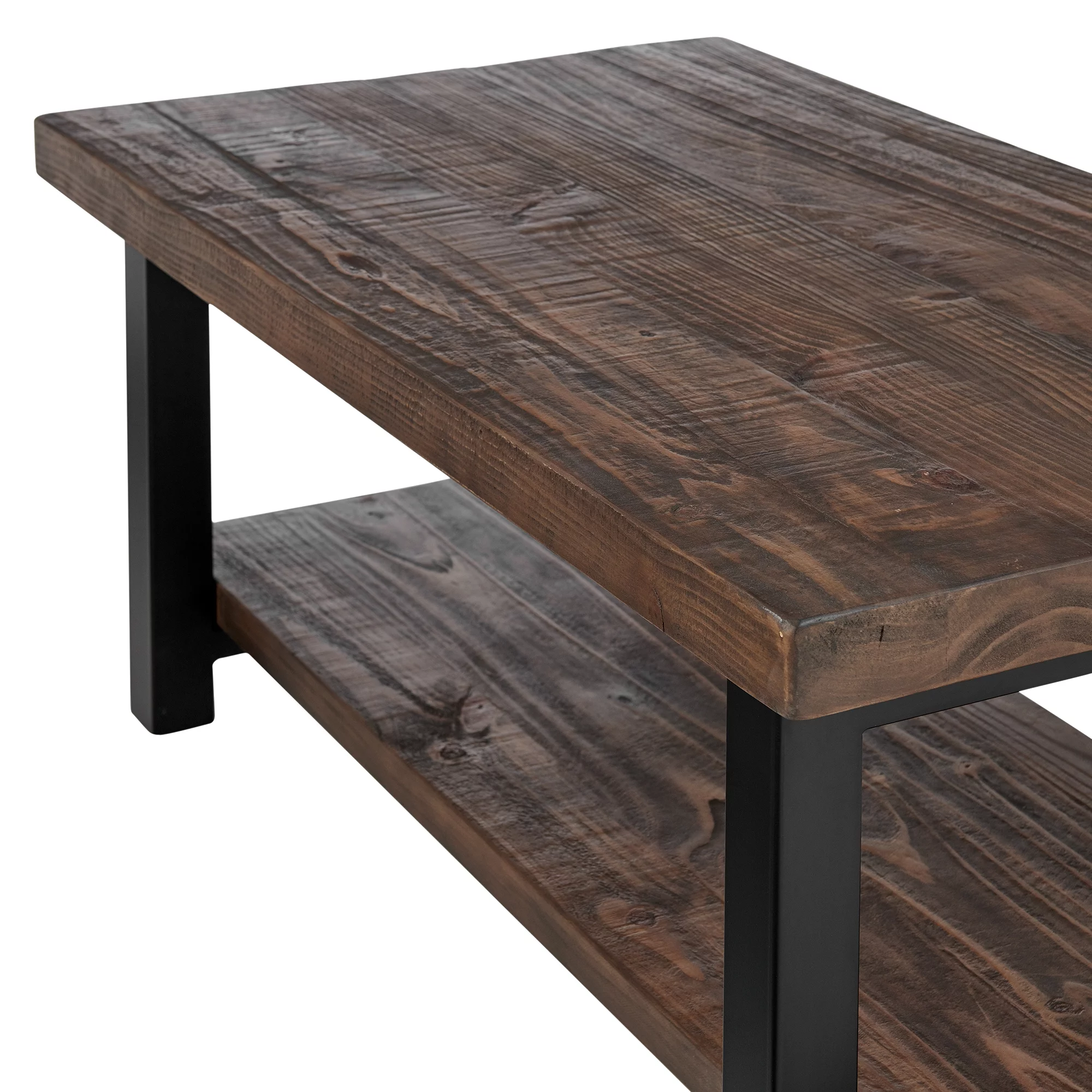 Pomona 42" Metal and Wood Coffee Table, Rustic Natural