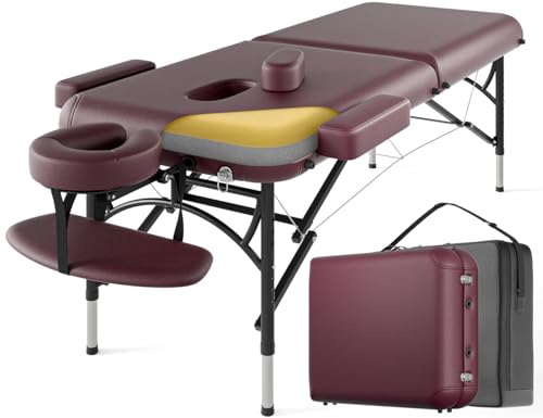 Professional Massage Table Portable 3 Fold Premium Memory Foam Aluminium Leg Hold Up to 1100LBS 8 Heights Adjustable with Carrying Bag Black