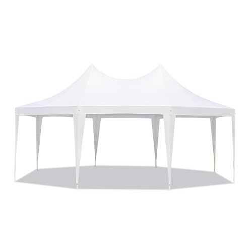 EROMMY 26x19ft Party Tent, White Wedding Tent, Decagonal Heavy Duty Canopy with 8 Removable Sidewalls, 8 Church Windows and 2 Pull-Back Doors