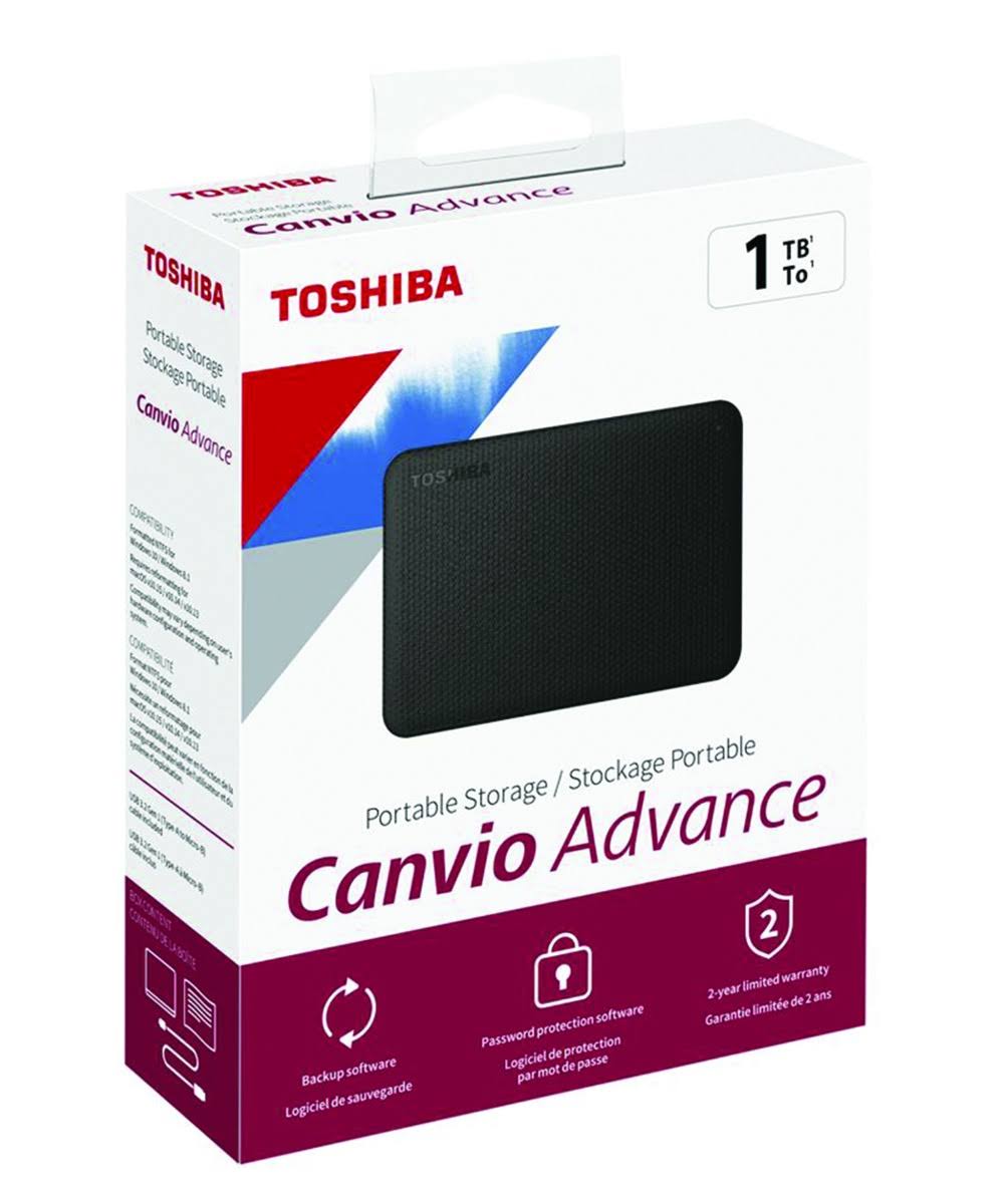 Toshiba Canvio Advance Portable External Hard Drive, 1TB, Black