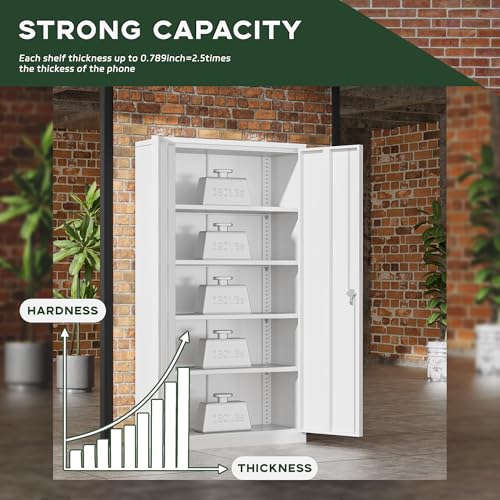 Greenvelly Metal Storage Cabinet, 72" Black Locking Metal Garage Storage Cabinet with Doors and 4 Adjustable Shelves