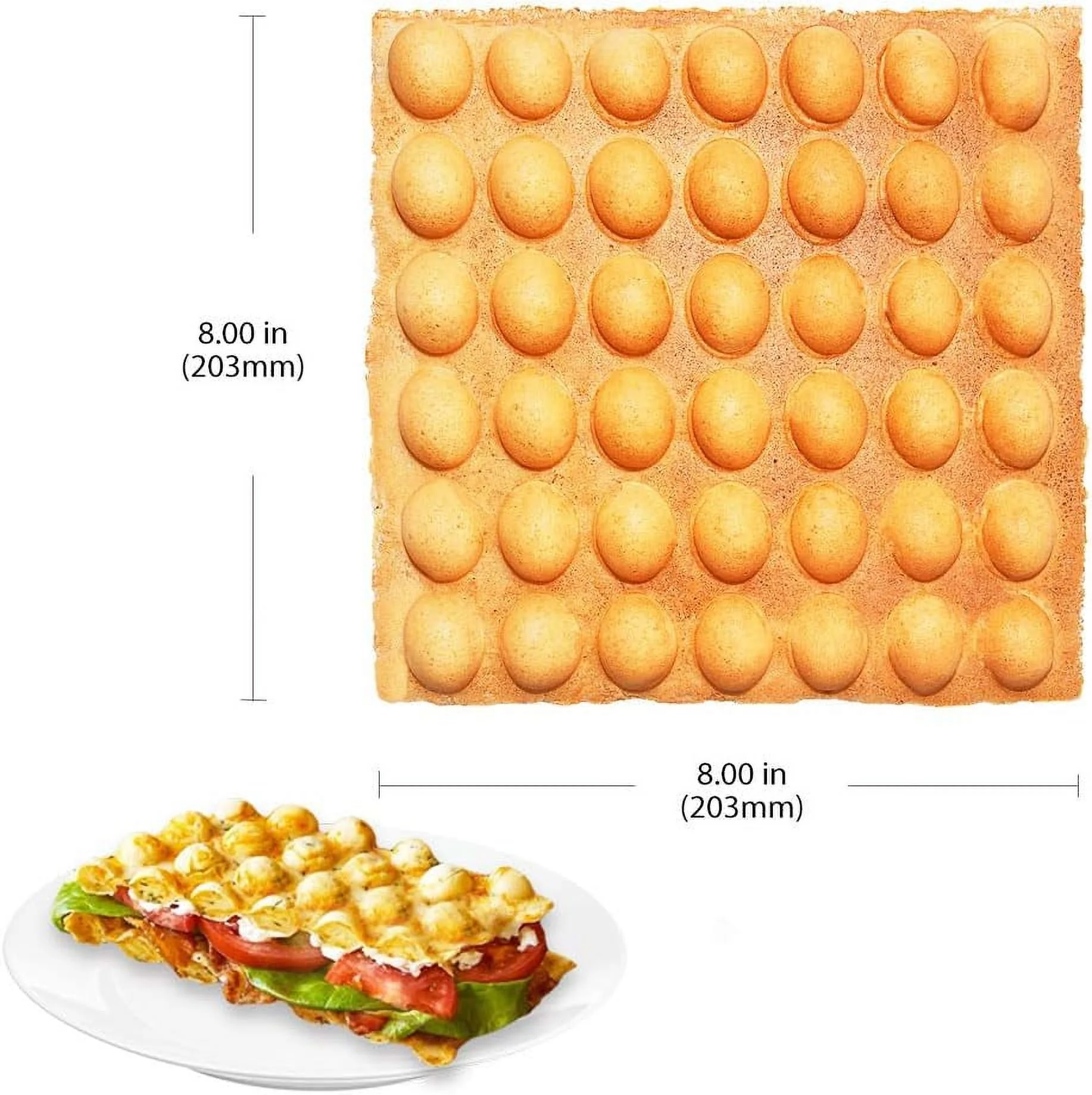 Bubble Waffle Maker | Stainless Steel Square Shaped Egg Waffle Iron With Manual Thermostat | Nonstick Coating | 1 Large Hong Kong Waffle | 110V |