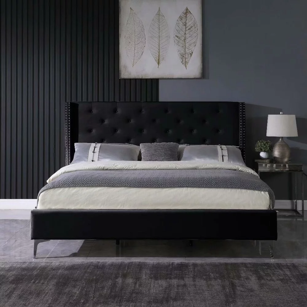 Morden Fort King Size Upholstered Platform Bed Frame/ Velvet Black