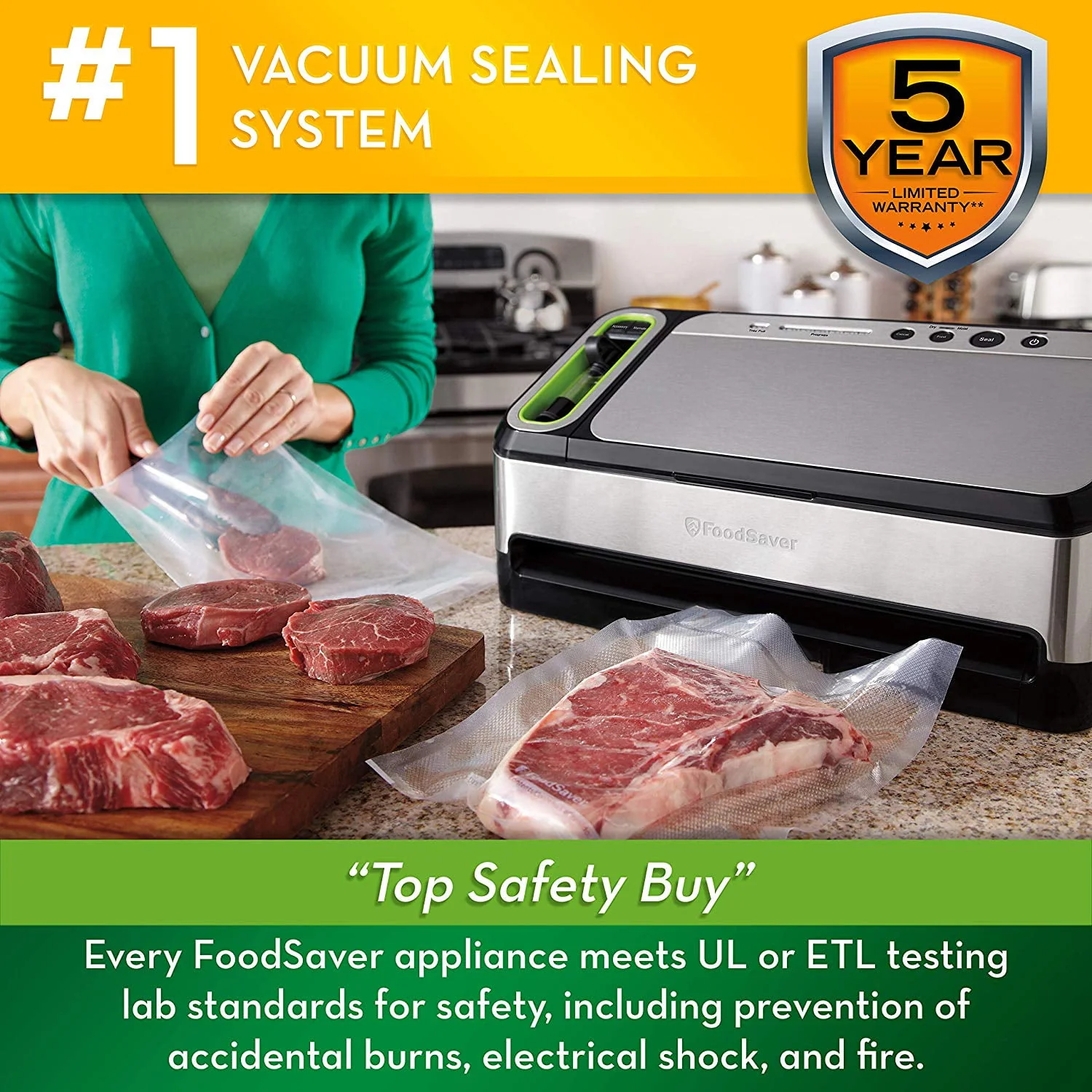 FoodSaver 4840 2-in-1 Automatic Vacuum Sealing System with Bonus Built-in Retractable Handheld Sealer, Starter Kit, Heat-Seal and Zipper Bags