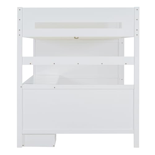 Harper & Bright Designs Twin Size Loft Bed with L-Shaped Desk and Stairs, Solid Wood Loft Bed Frame with Storage Drawers and Bookcase
