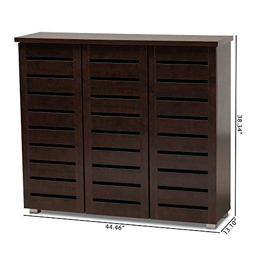 Baxton Studio Adalwin 3-Door Shoe Storage Cabinet, Dark Brown (118-6517-HiT)