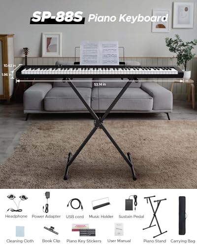 Starfavor 88 Key Piano Keyboard, Compact Bluetooth Digital Piano with Full-size Semi Weighted 88 Keys, Budget Electric Keyboard Piano with Stand