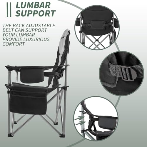 KingCamp Oversized Camping Folding Chair, Heavy Duty 450 LBS with Lumbar Support, Padded Outdoor Chair with Cup Holder
