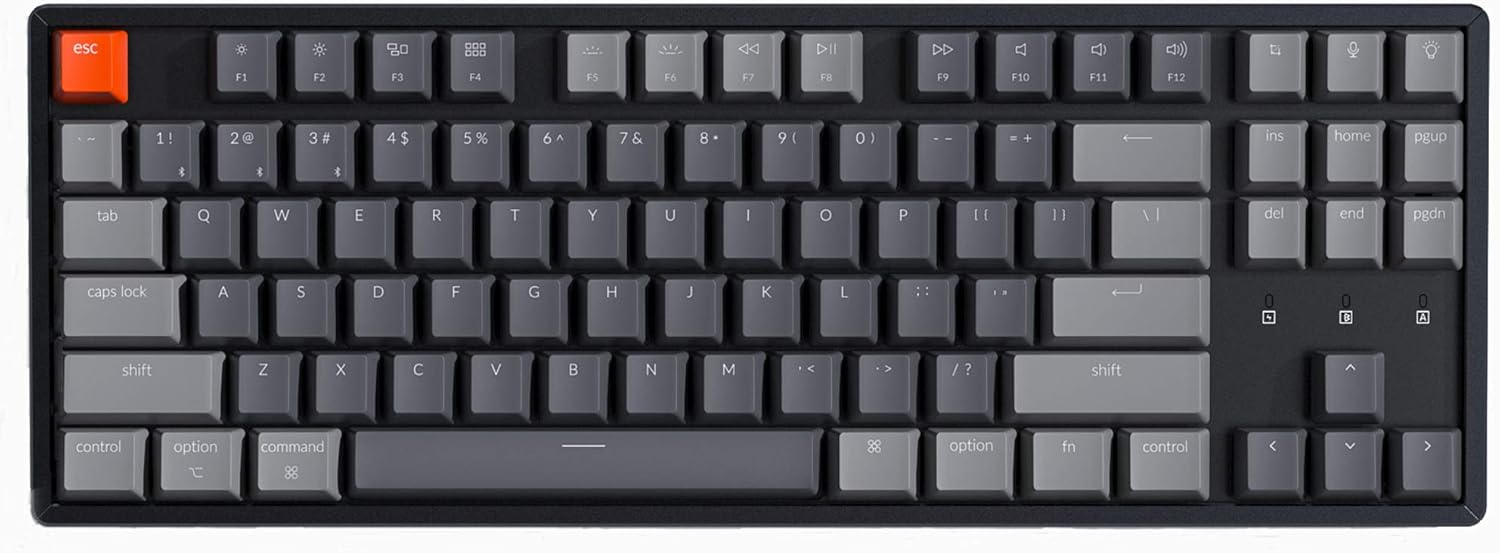 Keychron K8 Wireless Bluetooth/USB Wired Mechanical Keyboard, Hot-swappable Tenkeyless 87 Keys RGB LED Backlit Gateron Blue Switch N-Key Rollover