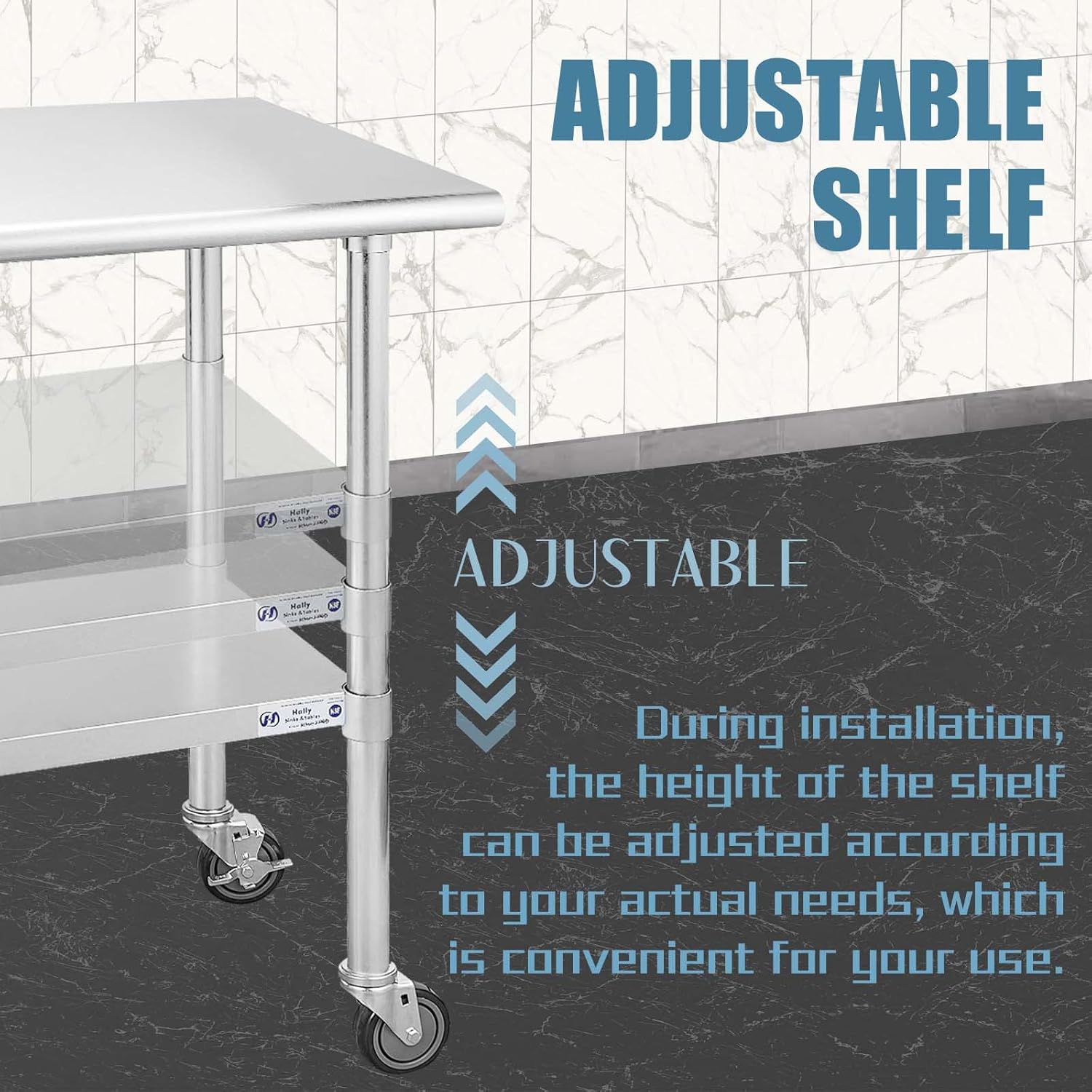 Hally Stainless Steel Table for Prep & Work 24 x 36 Inches with Caster Wheels