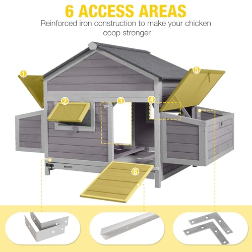 Aivituvin Chicken Coop with Wheels Outdoor Poultry Cage with Two Nesting Boxes 19ft&sup2; Wooden Hen House
