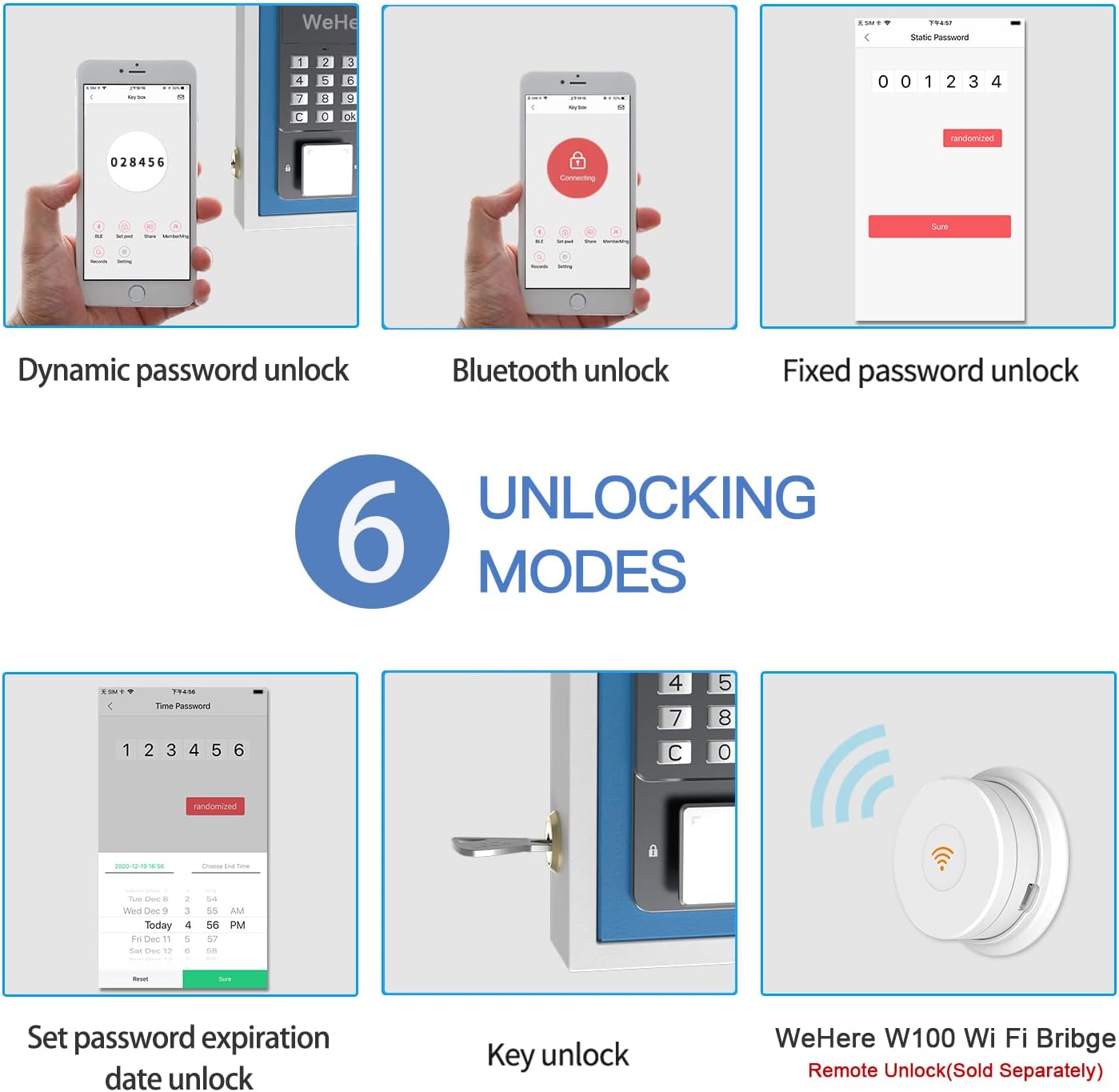 WeHere Key Lock Box use OTP/Fixed Password/Bluetooth Unlock,Metal Digital Combination Code Lock Box