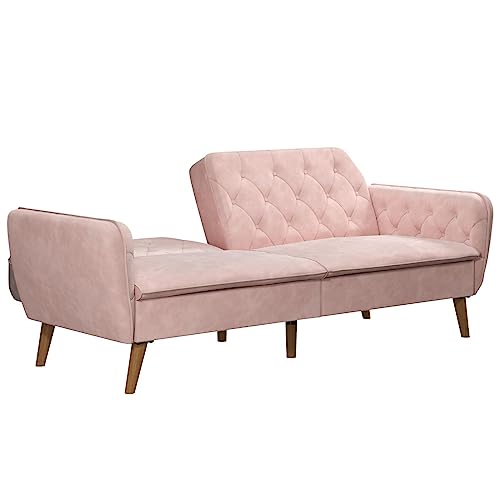 Novogratz Tallulah Memory Foam Futon, Convertible Couch, Camel Faux Leather
