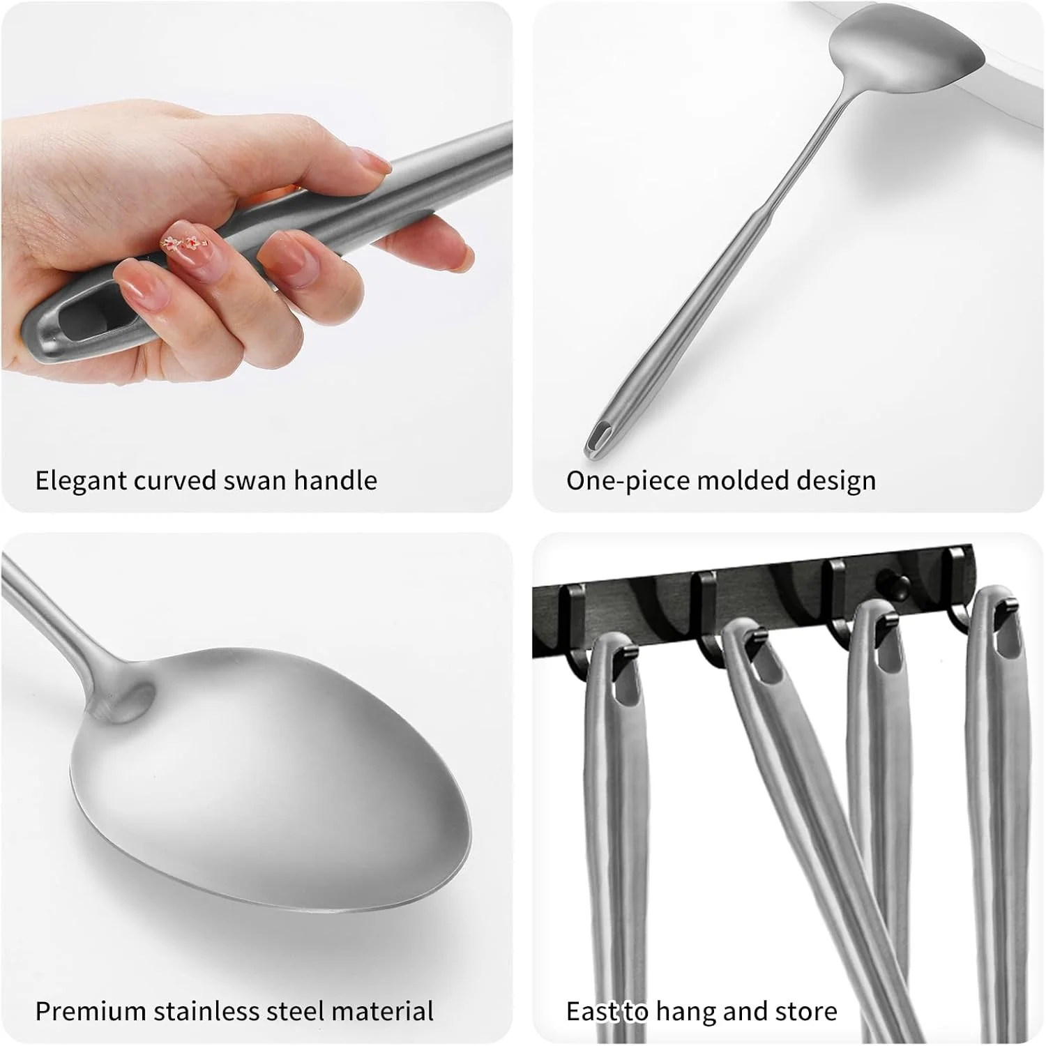 304 Stainlss Steel Kitchen Utensils Set, 12 Pcs Long Metal Cooking Utensil Gadgets Tools Set with Spatula, Ladle, Spoon, Ladle, Skimmer, Tunner