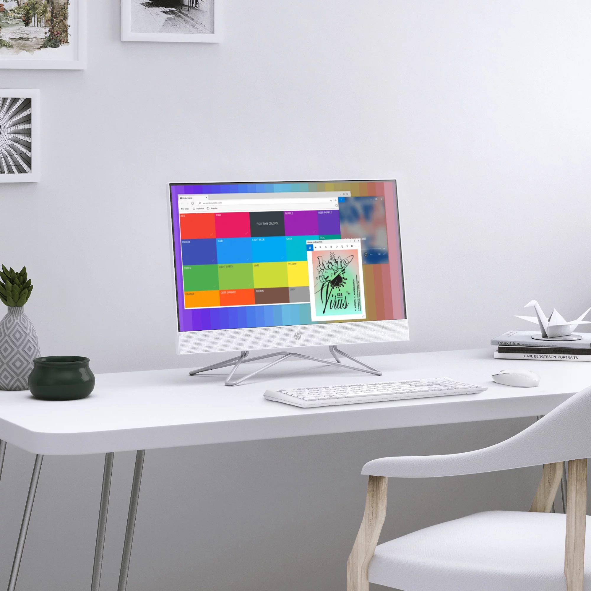 HP 23.8" Touch FHD All-in-One PC, Intel Core i3-1115G4, 8GB SDRAM, 256GB SSD, Snow White, Windows 11 Home, 24-df1053w