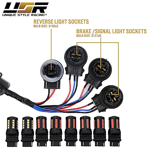 USR 96-04 Mustang V6/GT Plug and Play Tail Light Wire Harness for Sequential Signal + Total of 8 Cabnus LED Bulbs for Red Brake + White Reverse (Left