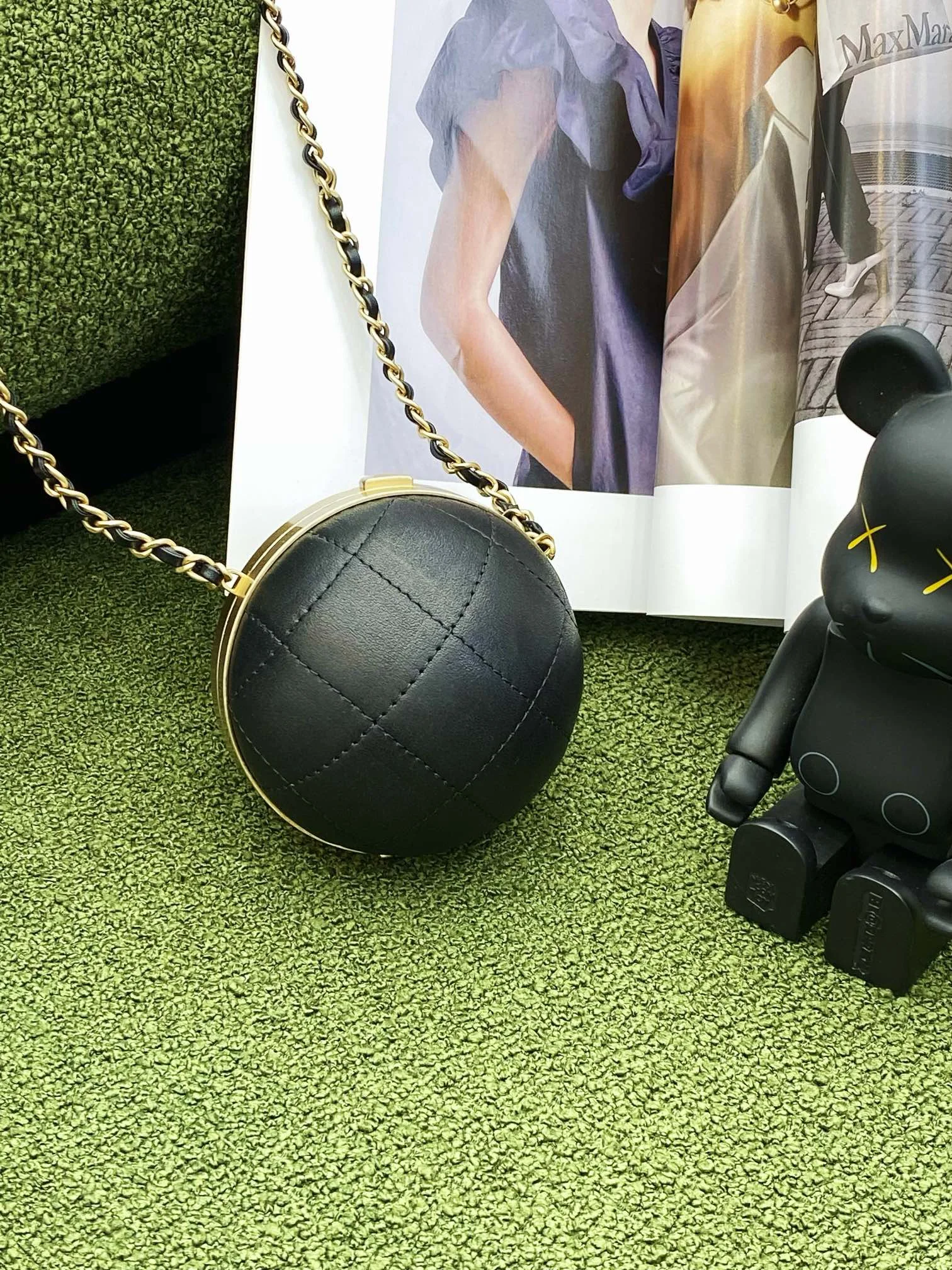 Chanel Ball Bag Black and Gold Chain Bag For Women 8cm/3.15in
