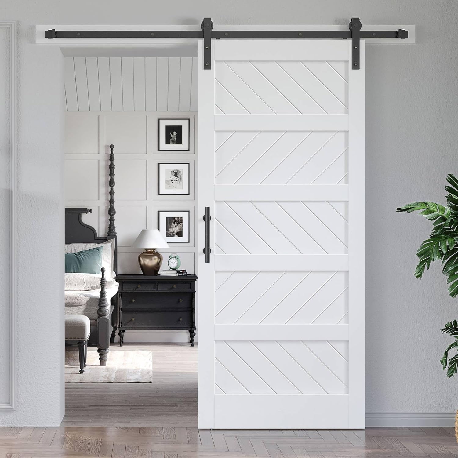 EaseLife 36in x 84in White Barn Door with 6.6 FT Sliding Door Hardware Track Kit Included