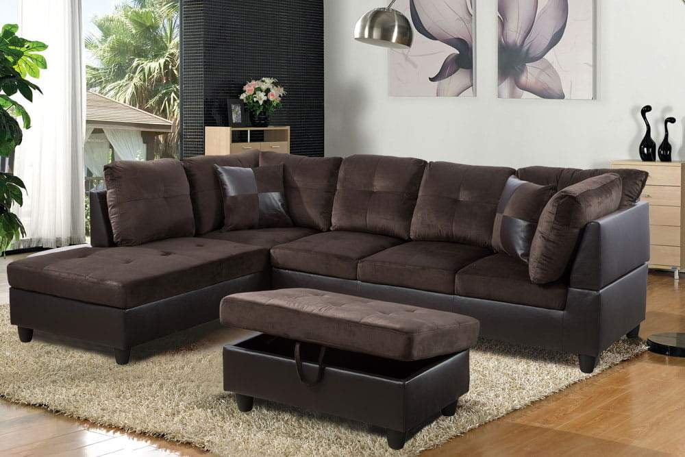 PonLiving Furniture Gazel 103.5'' Sectional Sofa with Storage Ottoman