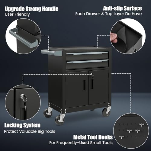 ERGOMASTER Rolling Tool Chest Cabinet Big Capacity Storage with Wheels and Lock Key, Portable Tool-Box Organizer with Sliding Drawers