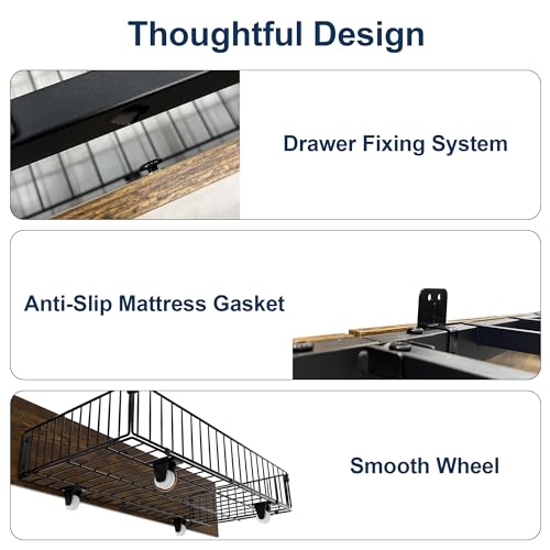 King Size Platform Bed Frame with Upholstered Shelf Headboard and 4 Under-bed Storage Drawers, Outlet with Charging Port & LED Light Design