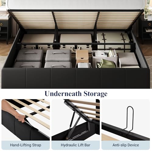 Allewie Queen Size Velvet Lift Up Storage Bed Frame, Vertical Channel Tufted Headboard, Hydrualic Underneath Storage, Upholstered Platform Bed