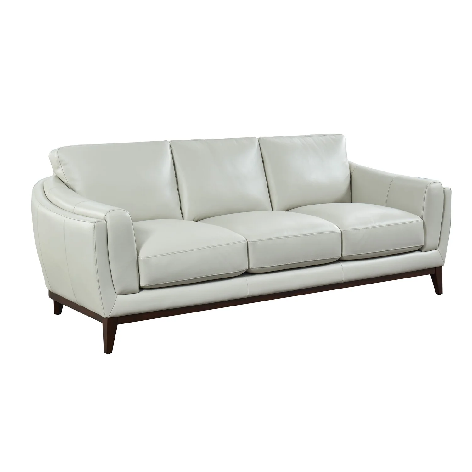 Hello Sofa Home Rio Modern Wood and Top Grain Leather Sofa in White