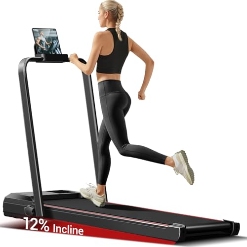 12% Incline Walking Pad Treadmills for Home and Office, 3-in-1 Folding Treadmill, Portable Under Desk Treadmill with 2.5 HP Quiet Brushless