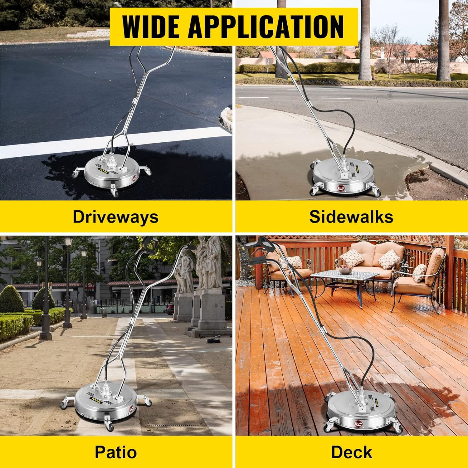VEVOR Pressure Surface Cleaner, 18", 4000 PSI High-Pressure Washer with 1/4" Quick Connector, Dual Rotary Arms, and Castors