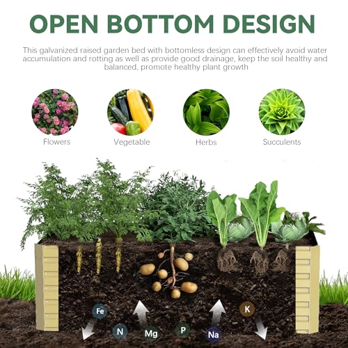 FOOWIN 2pcs 8x4x2ft Galvanized Raised Garden Bed, Planter Raised Garden Boxes Outdoor, Large Metal Raised Beds for Gardening