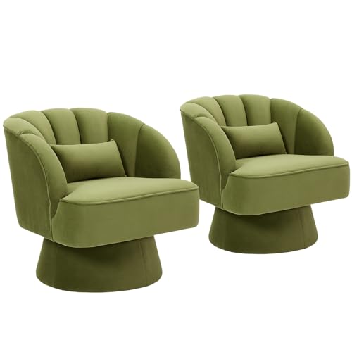 GarveeHome Modern Swivel Barrel Accent Chair, 360° Teddy Fabric Upholstered Armchair with Striped Backrest & Plush Padding