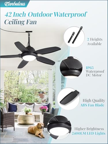42 Inch Waterproof Outdoor Ceiling Fan with Lights and Remote,IP65 Hanging Gazebo Fan with 3CCT 6-Speed DC Motor